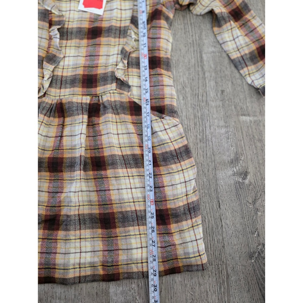 Zara Girls Plaid‎ Ruffle Dress Burgundy Mustard Size 13-14  NEW - Picture 7 of 9